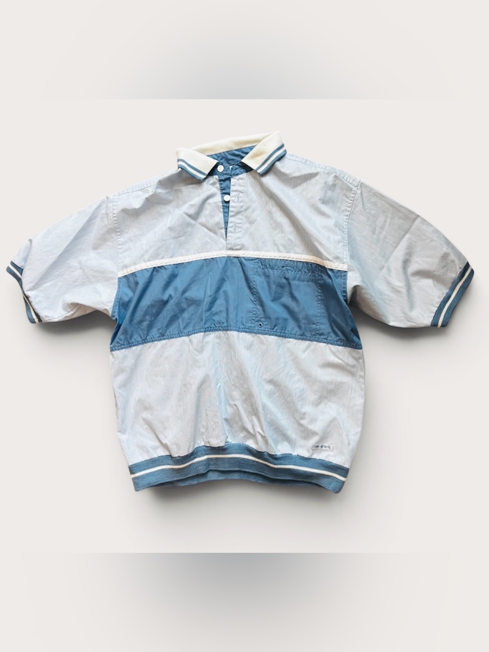 Vintage 1980s Pierre Cardin Light Blue & Blue Panel Short-Sleeve Polo